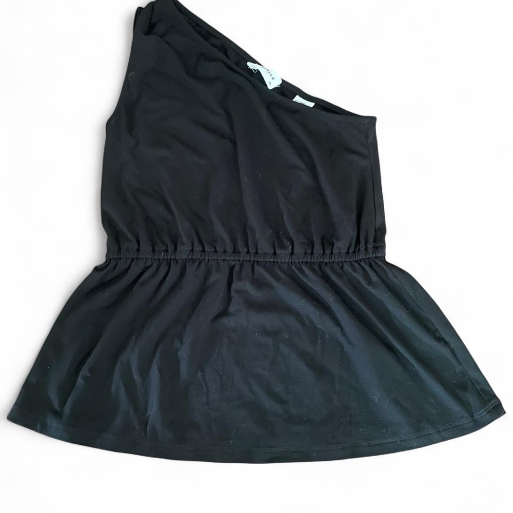 Marcella NYC Black One-Shoulder Peplum Top